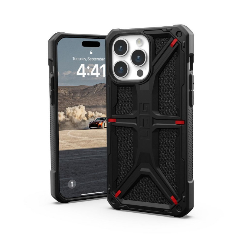 Kryt Urban Armor Gear Monarch na Apple iPhone 15 Pro Max Prémiové puzdro  MagSAFE  Kevlarovo čierny