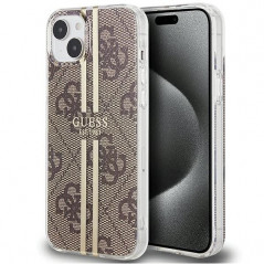 Kryt Guess 4G Gold Stripe na Apple iPhone 15 Plus Elegant  Hnedý