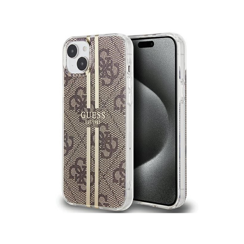 Kryt Guess 4G Gold Stripe na Apple iPhone 15 Plus Elegant  Hnedý