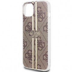 Kryt Guess 4G Gold Stripe na Apple iPhone 15 Plus Elegant  Hnedý