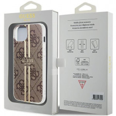 Kryt Guess 4G Gold Stripe na Apple iPhone 15 Plus Elegant  Hnedý
