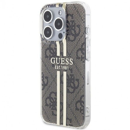 Kryt Guess 4G Gold Stripe na Apple iPhone 15 Pro Elegant  Hnedý
