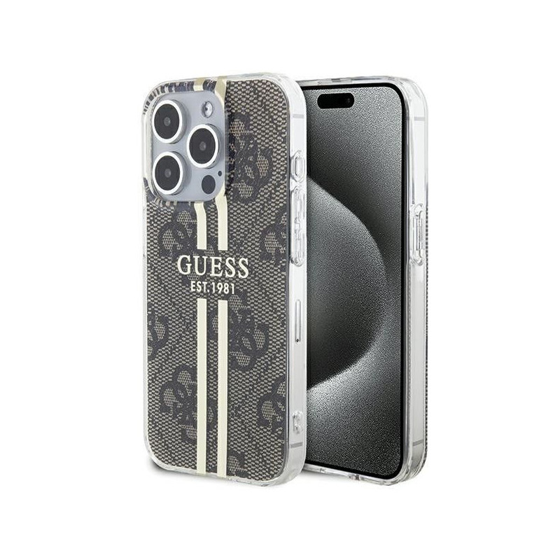 Kryt Guess 4G Gold Stripe na Apple iPhone 15 Pro Max Elegant  Hnedý