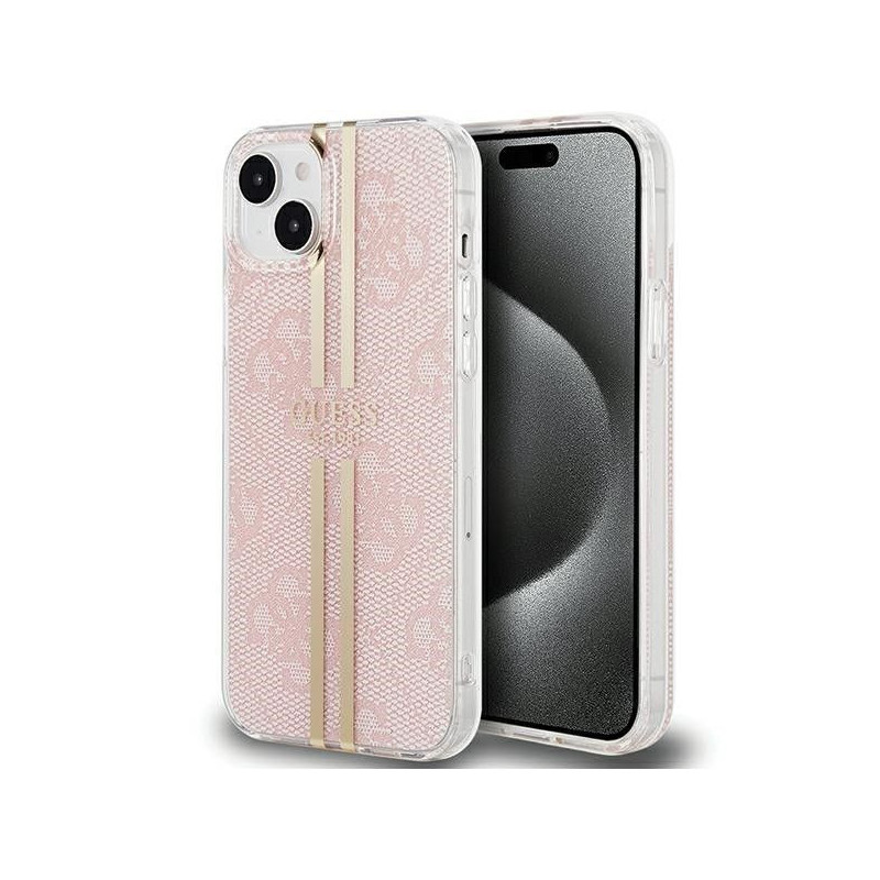 Kryt Guess 4G Gold Stripe na Apple iPhone 15 Plus Elegant  Ružový
