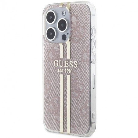 Kryt Guess 4G Gold Stripe na Apple iPhone 15 Pro Elegant  Ružový