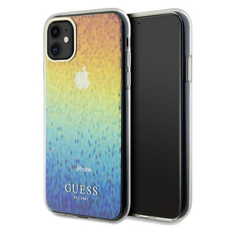 Kryt Guess IML Faceted Mirror na Apple iPhone 11 Elegant  Dúhové disco