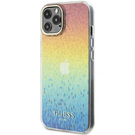 Kryt Guess IML Faceted Mirror na Apple iPhone 12 Elegant  Dúhové disco