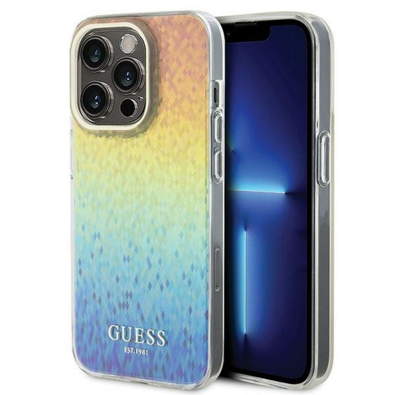 Kryt Guess IML Faceted Mirror na Apple iPhone 14 Pro Max Elegant  Dúhové disco