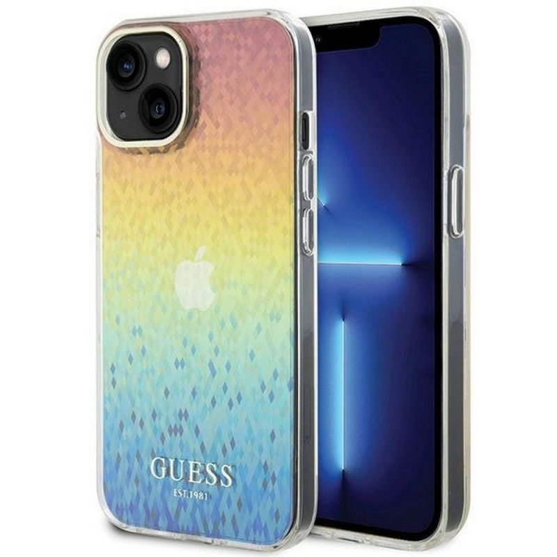 Kryt Guess IML Faceted Mirror na Apple iPhone 15 Elegant  Dúhové disco