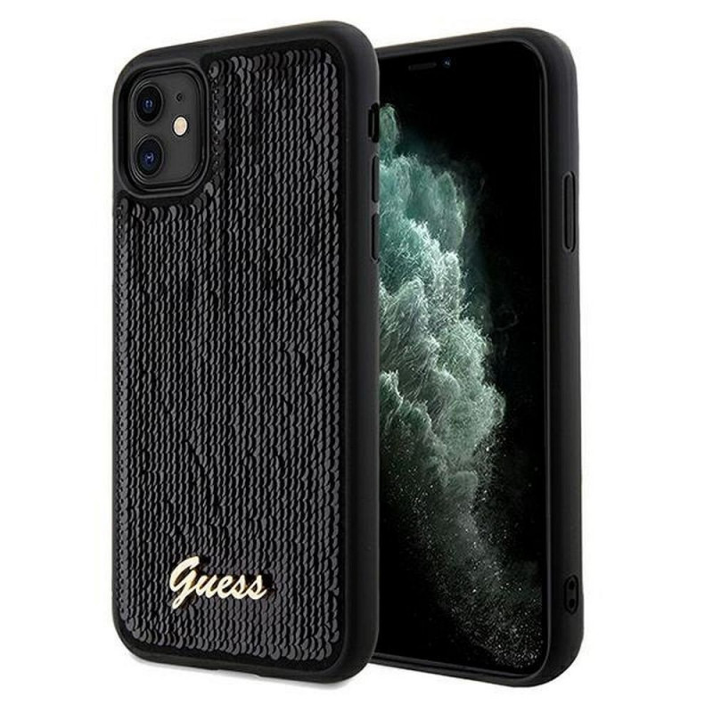 Kryt Guess Sequin Script Metal na Apple iPhone 11 Elegant  Čierny