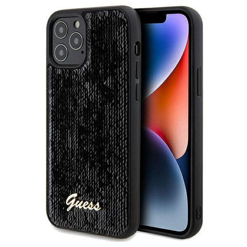 Kryt Guess Sequin Script Metal na Apple iPhone 12 Elegant  Čierny