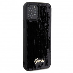 Kryt Guess Sequin Script Metal na Apple iPhone 12 Elegant  Čierny