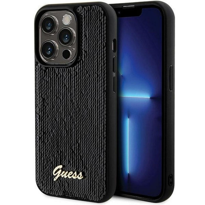 Kryt Guess Sequin Script Metal na Apple iPhone 13 Pro Elegant  Čierny