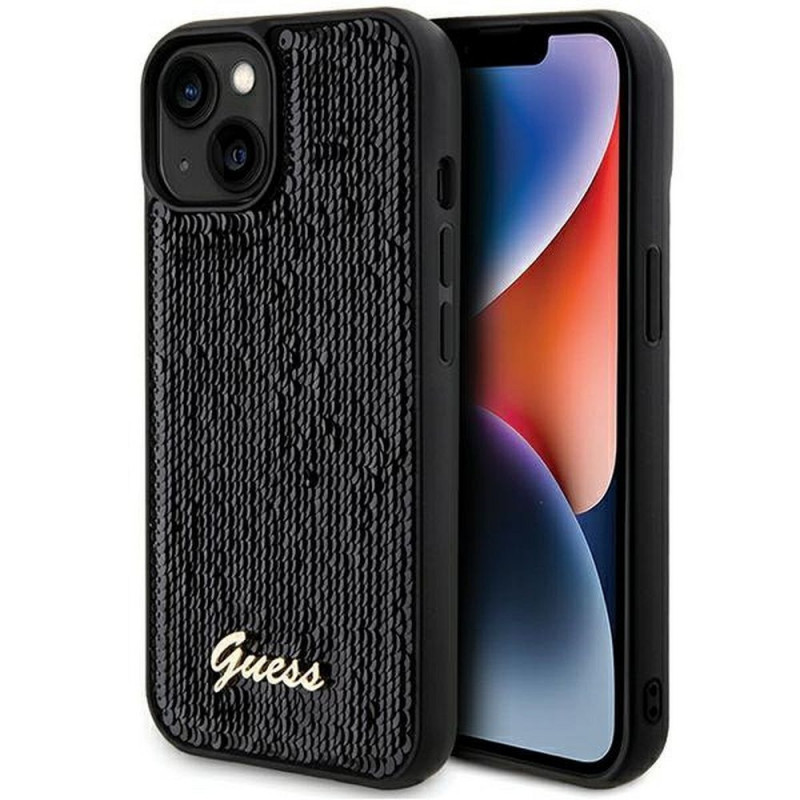 Kryt Guess Sequin Script Metal na Apple iPhone 14 Elegant  Čierny