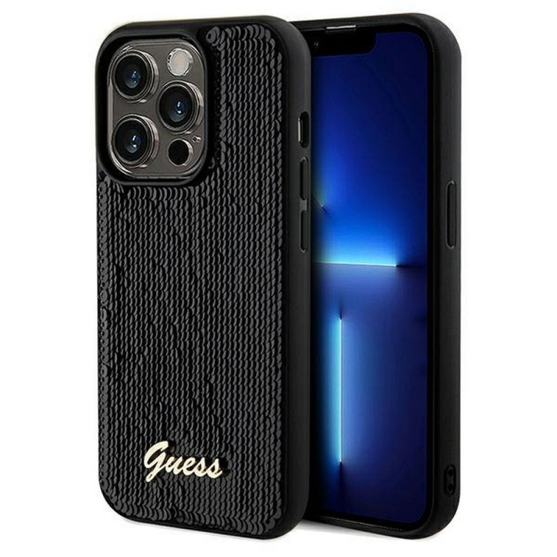 Kryt Guess Sequin Script Metal na Apple iPhone 14 Pro Elegant  Čierny