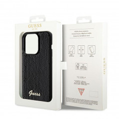 Kryt Guess Sequin Script Metal na Apple iPhone 14 Pro Elegant  Čierny