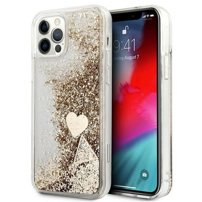 Kryt Guess Liquide Glitter Charms na Apple iPhone 12 Elegant  Zlatý