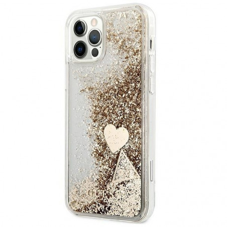 Kryt Guess Liquide Glitter Charms na Apple iPhone 12 Elegant  Zlatý