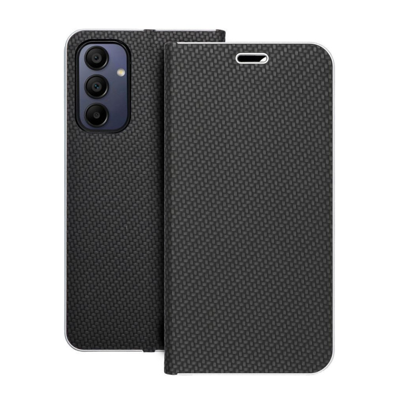 Peňaženkové puzdro LUNA Book Carbon na Samsung Galaxy A15 LTE Uhlíkové vlákno, Elegant  Čierny