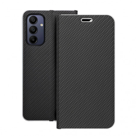 Peňaženkové puzdro LUNA Book Carbon na Samsung Galaxy A15 LTE Uhlíkové vlákno, Elegant Čierny