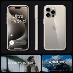 Kryt Spigen Ultra Hybrid na Apple iPhone 15 Pro Krištáľovo čistý  Prirodzená titánová