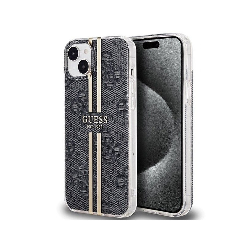 Kryt Guess 4G Gold Stripe na Apple iPhone 15 Elegant  Čierny