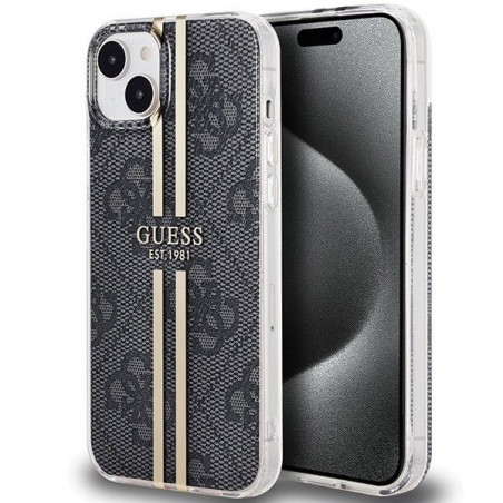 Kryt Guess 4G Gold Stripe na Apple iPhone 15 Elegant  Čierny