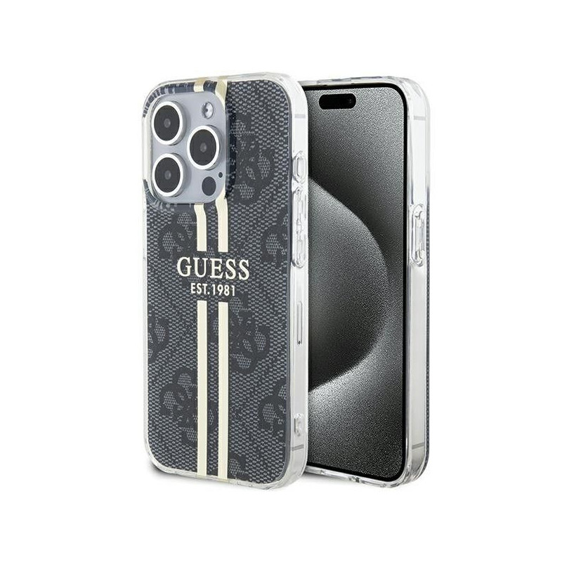 Kryt Guess 4G Gold Stripe na Apple iPhone 15 Pro Max Elegant  Čierny