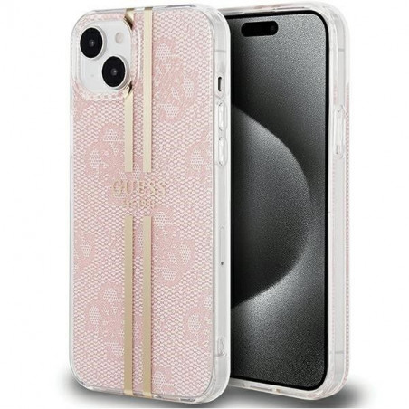 Kryt Guess 4G Gold Stripe na Apple iPhone 15 Elegant  Ružový