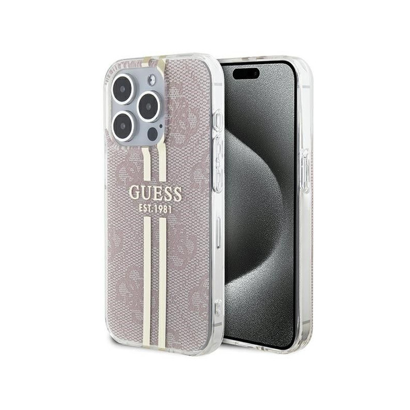 Kryt Guess 4G Gold Stripe na Apple iPhone 14 Pro Max Elegant  Ružový