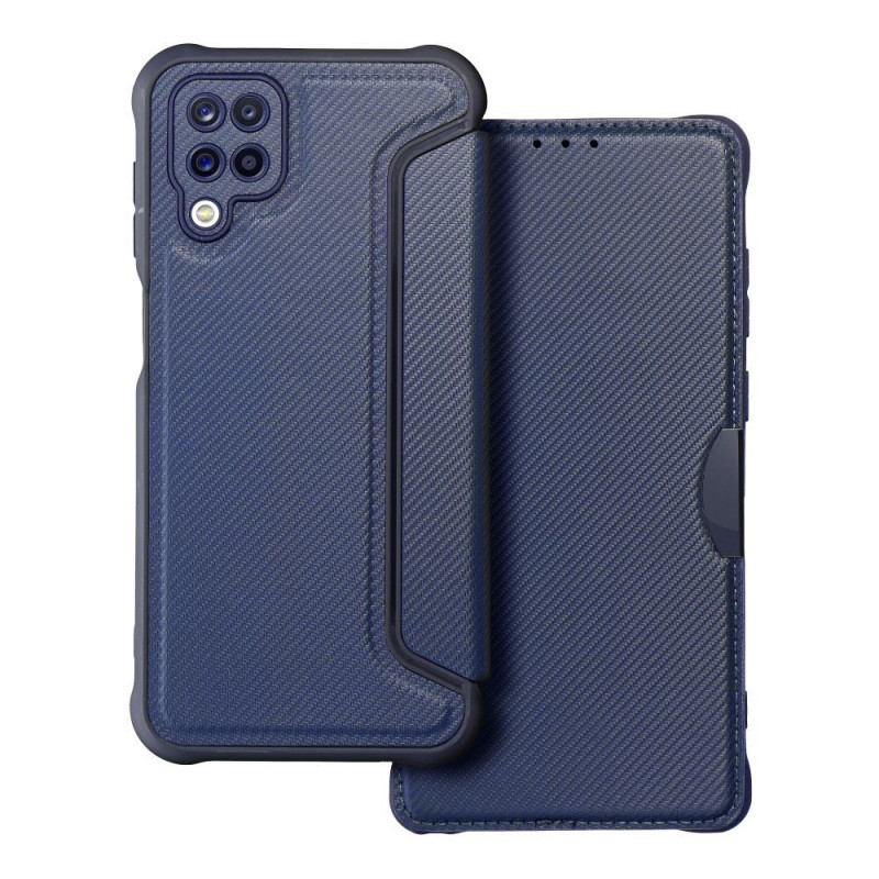 Peňaženkové puzdro Razor Book na Samsung Galaxy A12 Uhlíkové vlákno, Karbónový vzor  Modrý