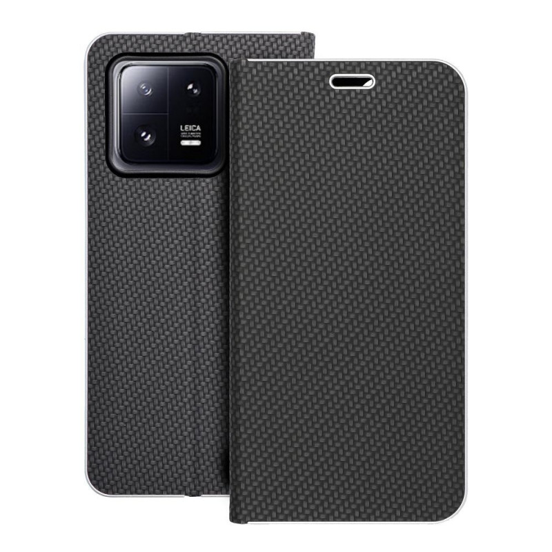 Peňaženkové puzdro LUNA Book Carbon na XIAOMI 13 Pro Uhlíkové vlákno, Elegant  Čierny