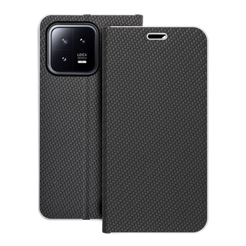 Peňaženkové puzdro LUNA Book Carbon na XIAOMI 13 Uhlíkové vlákno, Elegant  Čierny