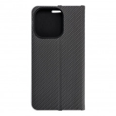 Peňaženkové puzdro LUNA Book Carbon na Apple iPhone 15 Pro Uhlíkové vlákno, Elegant  Čierny