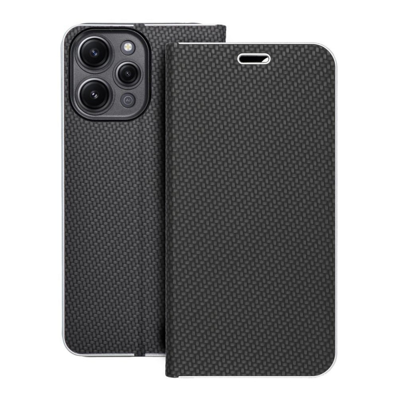 Peňaženkové puzdro LUNA Book Carbon na XIAOMI Redmi 12 Uhlíkové vlákno, Elegant  Čierny