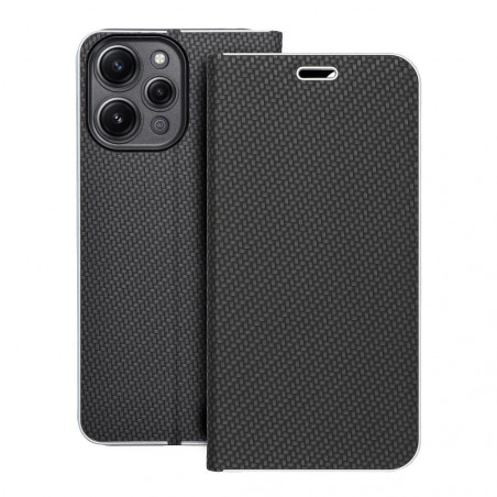 Peňaženkové puzdro LUNA Book Carbon na XIAOMI Redmi 12 Uhlíkové vlákno, Elegant Čierny