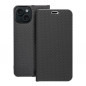 Peňaženkové puzdro LUNA Book Carbon na Apple iPhone 15 Uhlíkové vlákno, Elegant  Čierny