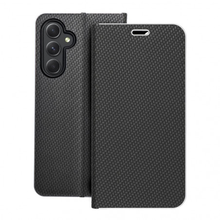 Peňaženkové puzdro LUNA Book Carbon na Samsung Galaxy A54 Uhlíkové vlákno, Elegant Čierny