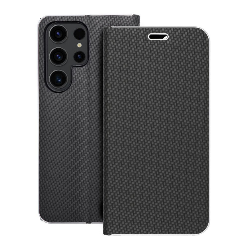 Peňaženkové puzdro LUNA Book Carbon na Samsung Galaxy S23 Ultra 5G Uhlíkové vlákno, Elegant  Čierny