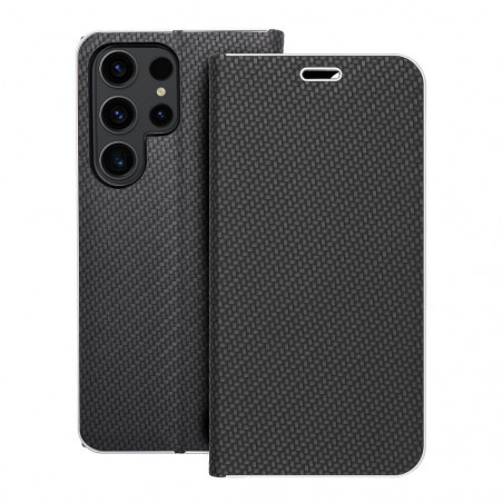 Peňaženkové puzdro LUNA Book Carbon na Samsung Galaxy S23 Ultra 5G Uhlíkové vlákno, Elegant Čierny