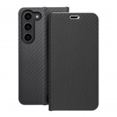 Peňaženkové puzdro LUNA Book Carbon na Samsung Galaxy S23 5G Uhlíkové vlákno, Elegant Čierny
