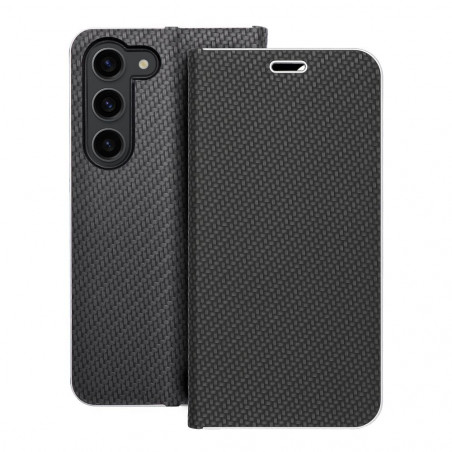 Peňaženkové puzdro LUNA Book Carbon na Samsung Galaxy S23 5G Uhlíkové vlákno, Elegant Čierny
