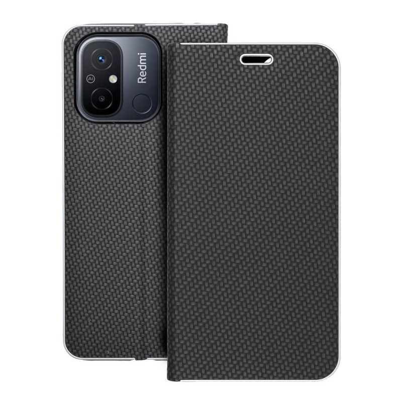 Peňaženkové puzdro LUNA Book Carbon na XIAOMI Redmi 12C Uhlíkové vlákno, Elegant  Čierny
