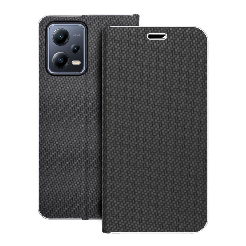 Peňaženkové puzdro LUNA Book Carbon na XIAOMI Redmi Note 12 5G Uhlíkové vlákno, Elegant  Čierny