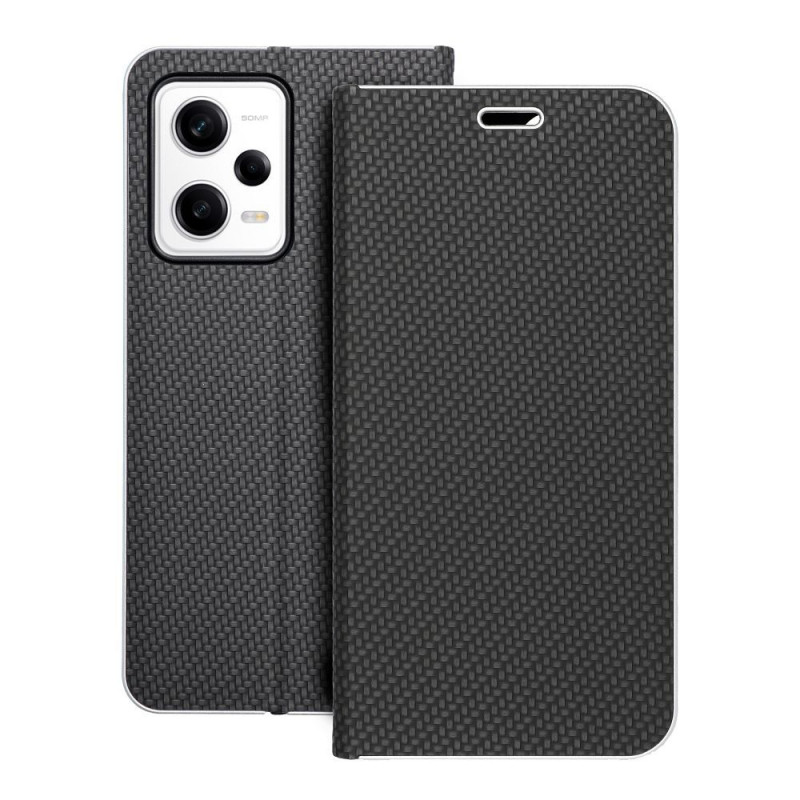 Peňaženkové puzdro LUNA Book Carbon na XIAOMI Redmi Note 12 Pro 5G Uhlíkové vlákno, Elegant  Čierny