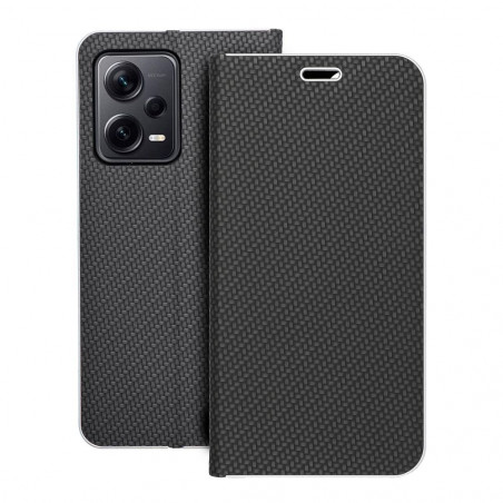 Peňaženkové puzdro LUNA Book Carbon na XIAOMI Redmi Note 12 Pro Plus 5G Uhlíkové vlákno, Elegant Čierny