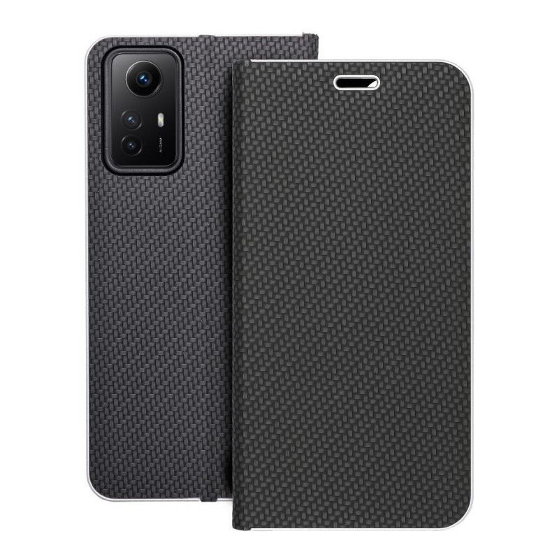 Peňaženkové puzdro LUNA Book Carbon na XIAOMI Redmi Note 12s Uhlíkové vlákno, Elegant  Čierny