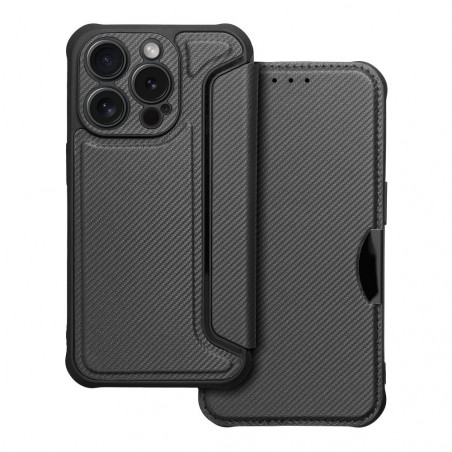 Peňaženkové puzdro Razor Book na Apple iPhone 15 Pro Uhlíkové vlákno, Karbónový vzor Čierny