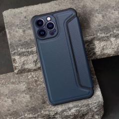 Peňaženkové puzdro Razor Book na Apple iPhone 15 Pro Max Uhlíkové vlákno, Karbónový vzor  Modrý