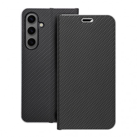 Peňaženkové puzdro LUNA Book Carbon na Samsung Galaxy S24 PLUS Uhlíkové vlákno, Elegant Čierny